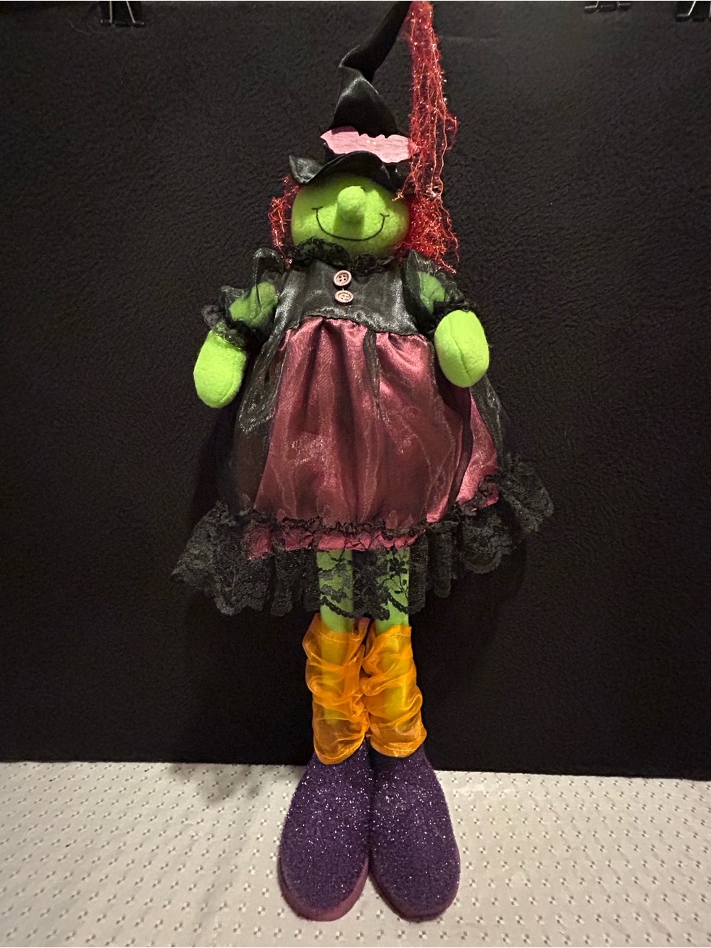 Halloween Tabletop Plush Sculpture Witch doll figurine 24" Red Sparkling Hair